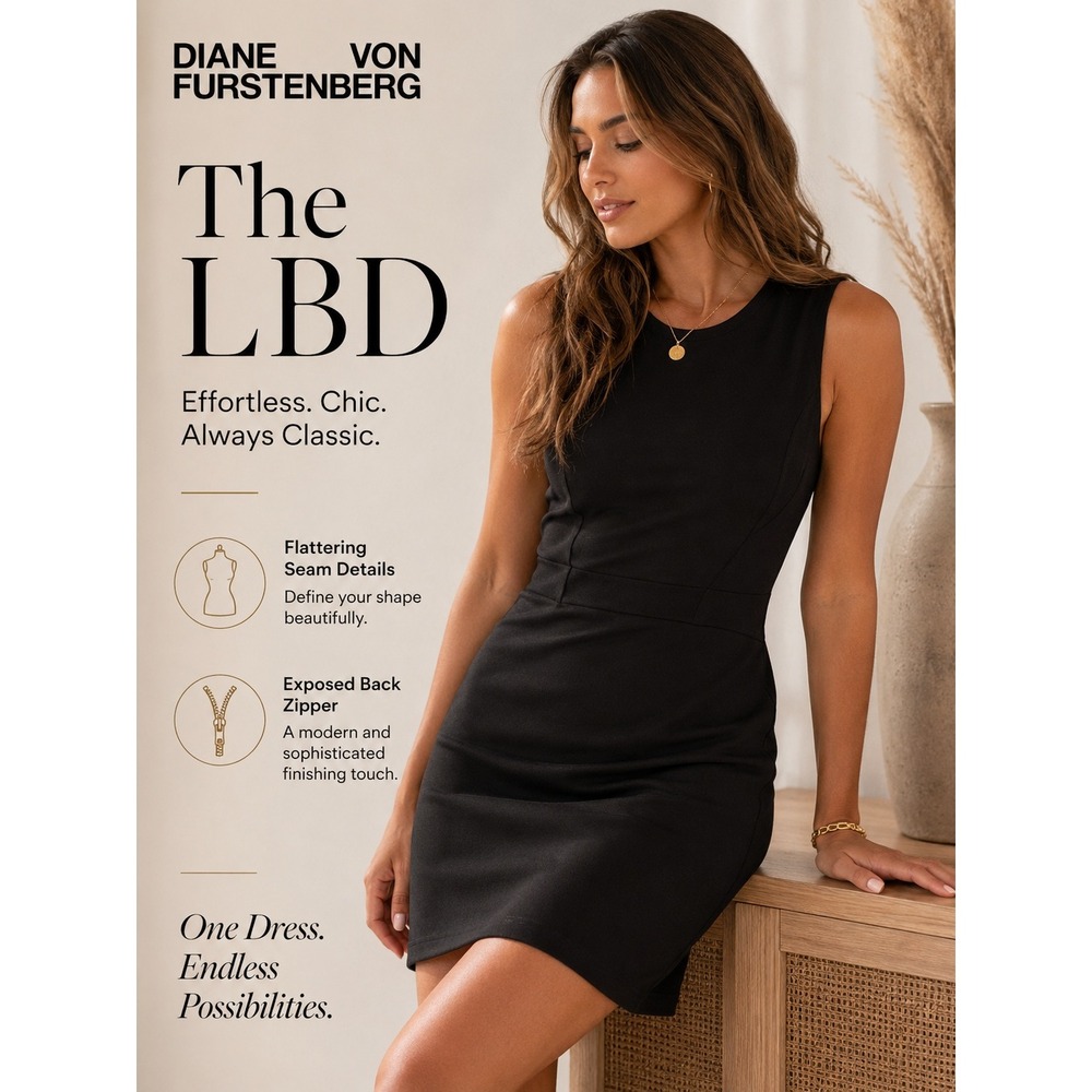Diane von Furstenberg DVF Black Sleeveless Crew Neck Mini Dress Size 14